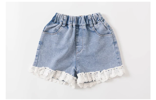  Abendedian Baby Girl Summer Shorts Set Toddler Pink Off  Shoulder Lace Elastic T-shirt Denim Shorts with Bow-Knot 2PCS Outfit:  Clothing