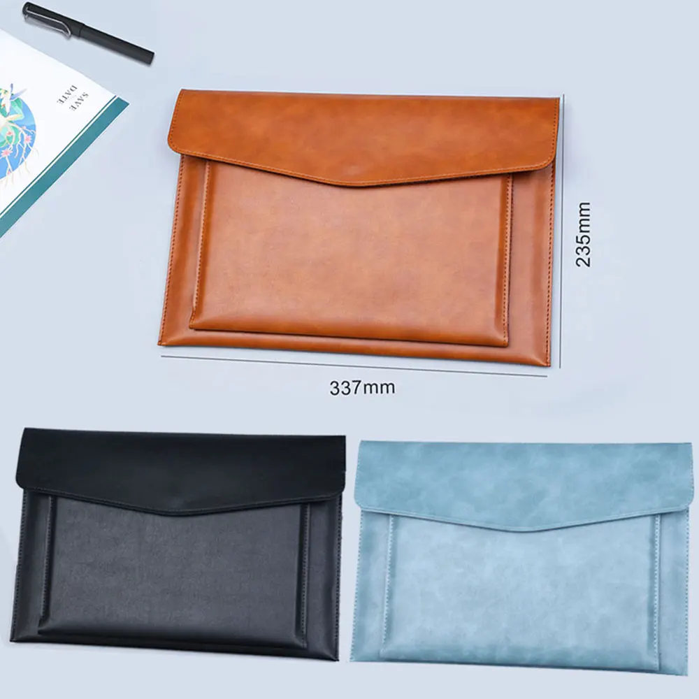 Leather File Folder Business Briefcase Magnetic Button Waterproof Laptop Cases Office Organizer laptop bag leather briefcase file information bag business shoulder bag