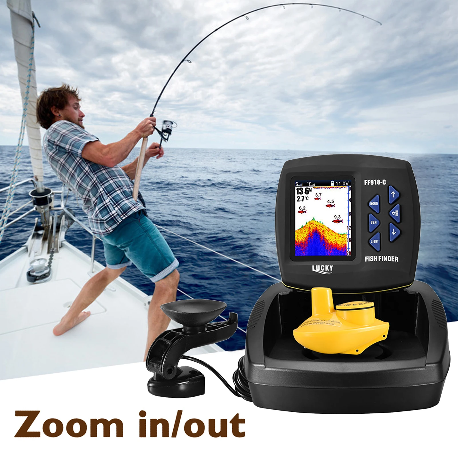 Fish Finder Fishing Accessories FF918 Wireless Sonar Sensor Depth Finder Locator with Wired Transducer for Boat Kayak Fishing