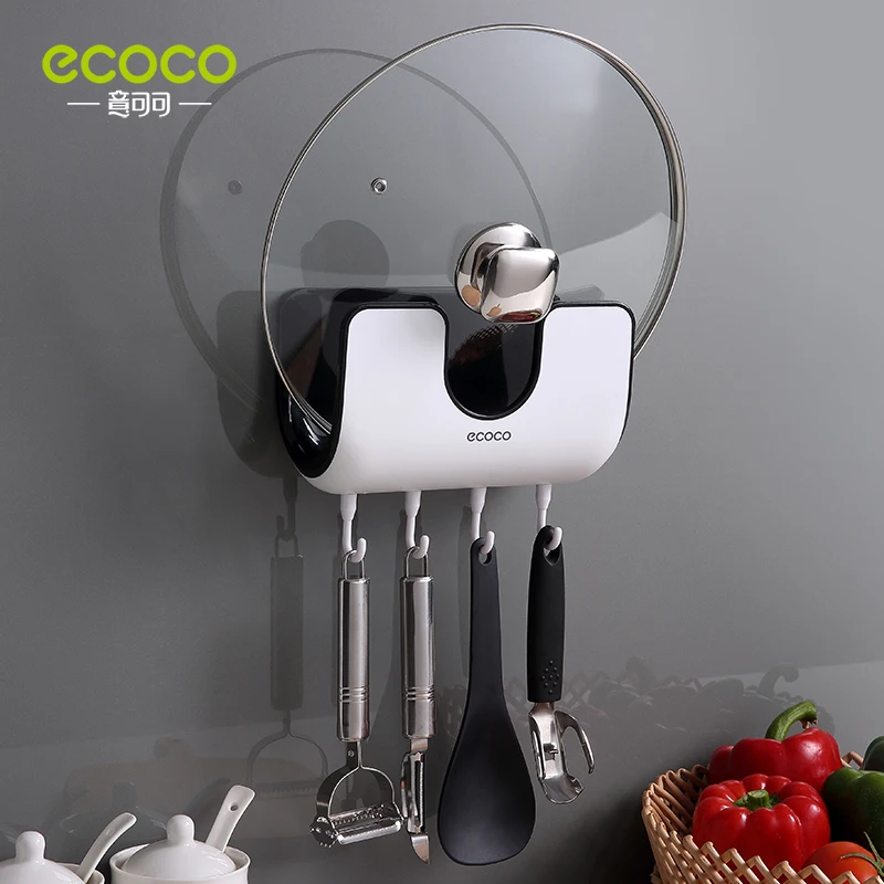 

ECOCO Kitchen Wall-Mounted Non-Perforated Storage Rack Household Articles Pot Cover Placement Rack Chopping Board Rack