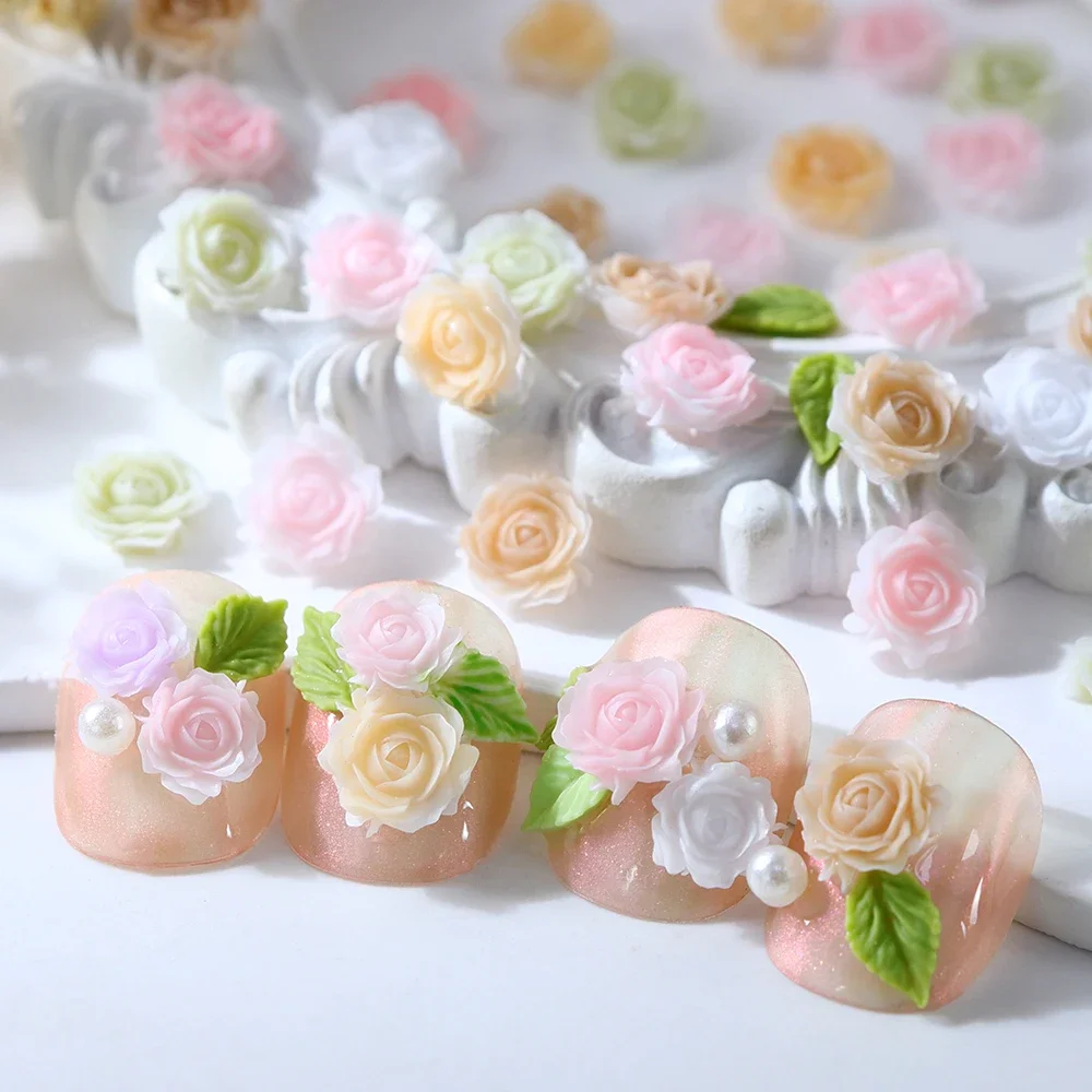 100 개/가방 혼합 장미 꽃 수지 아트 장식 3D 매력 액세서리 에폭시 실리콘 몰드 필링 DIY 공예 보석 만들기