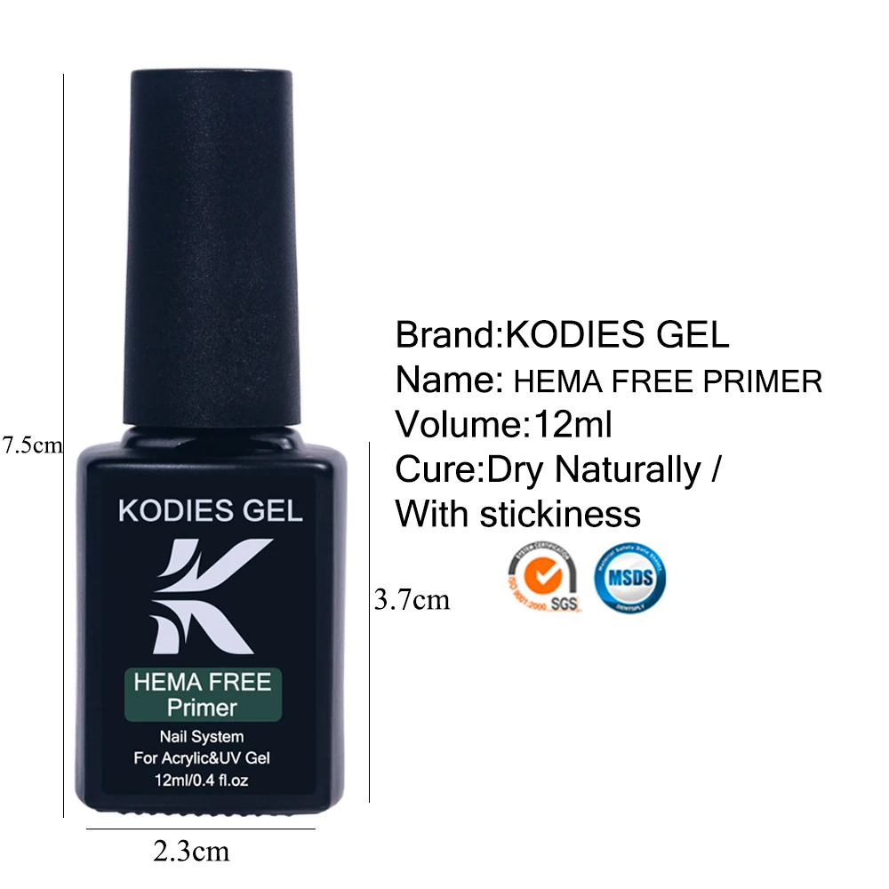 KODIES GEL HEMA Free Nail Primer Base For Manicure Sticky Strong Adhesive UV Gel Nail Polish Primer With Acid Desiccant Bonder