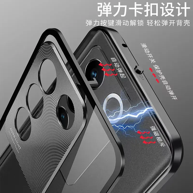 Vivo V29 5G V2250 Case Magnetic Metal Aluminum Bumper with Back Clear Hard Glass Cover Phone Case for Vivo V29 VivoV29 5G V2250