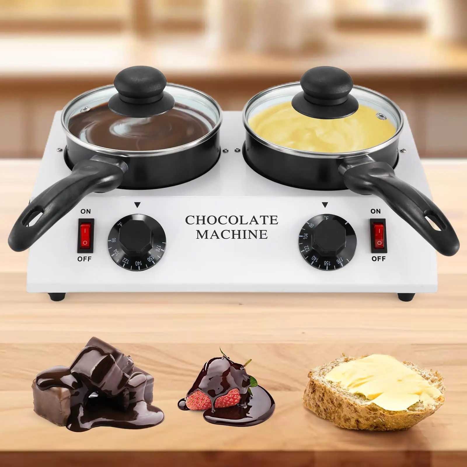 Chocolate Melting Pot US Adapter High Performance Wear Resistant 2 Pots Sturdy Chocolate Melting Machine for Cream Butter Cheese