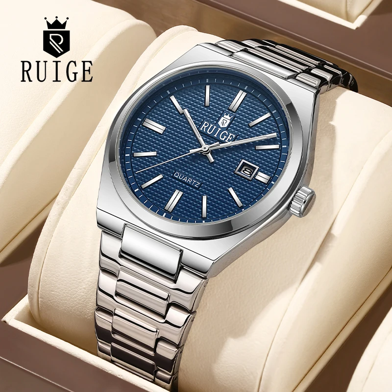 RUIGE New Men's Quartz Watch Stainless Steel Calendar Men's Fashion ...