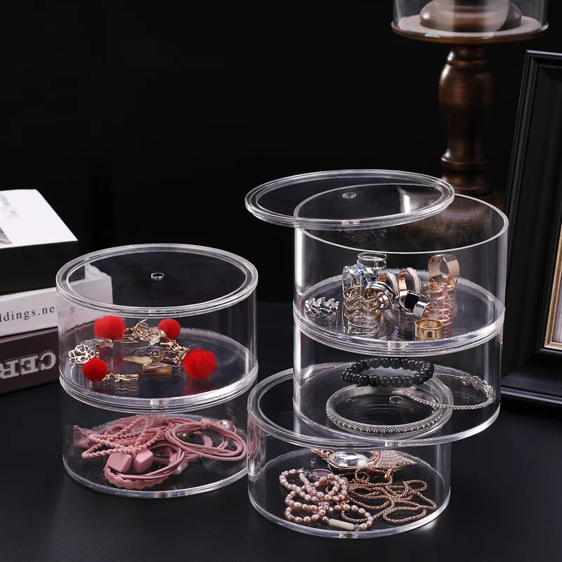 Acrylic Clear Round Storage Box Stackable Belt Rack Display Holder for Watch Jewelry Cosmetics Bracelets Rings Craft Toys Ties 4
