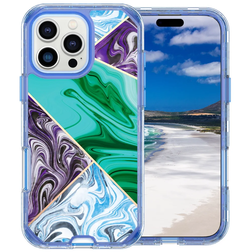 Shockproof Plated Marble Armor Phone Case