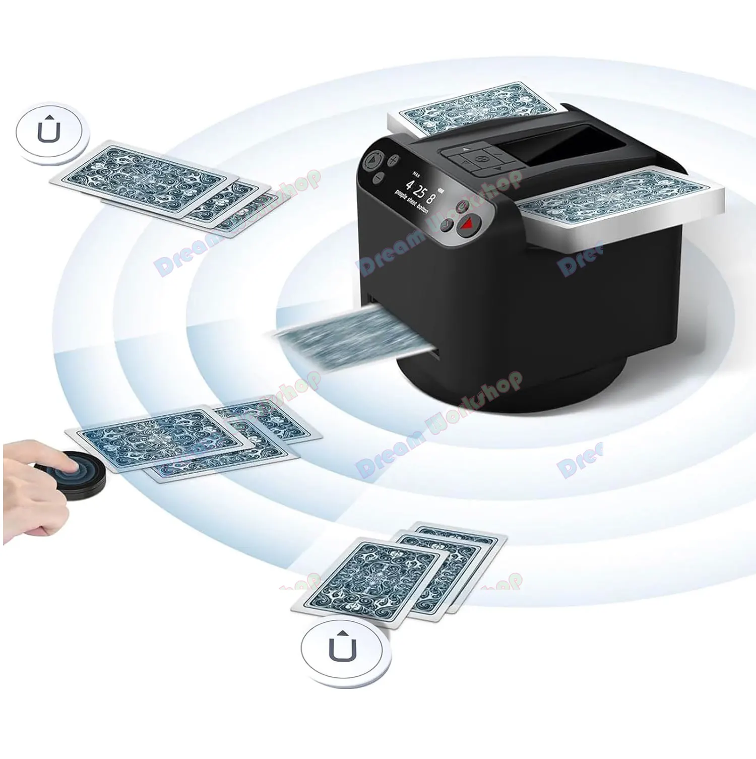 Max 5 Automatic Card Shuffler Dealer Dispenser Distributor, Card Shuffling & Dealing Tool with 4 Remotes, 2 in 1 Poker Machine