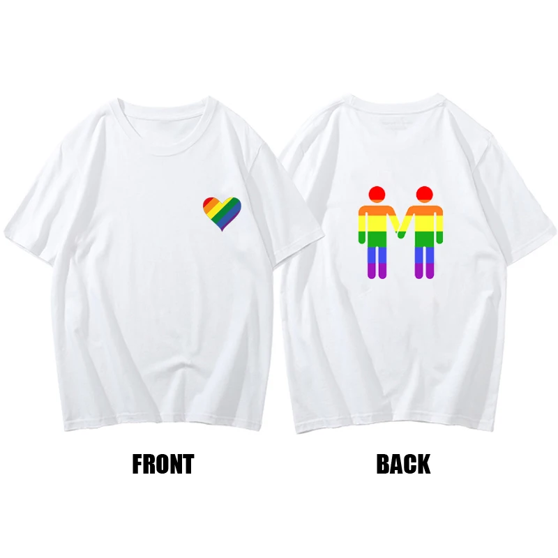 

Holding Hands LGBT Theme Cotton T-shirts Double-sided Printing Tee Roupas Masculinas Graphic Tshirts for Men Leisure Breathable