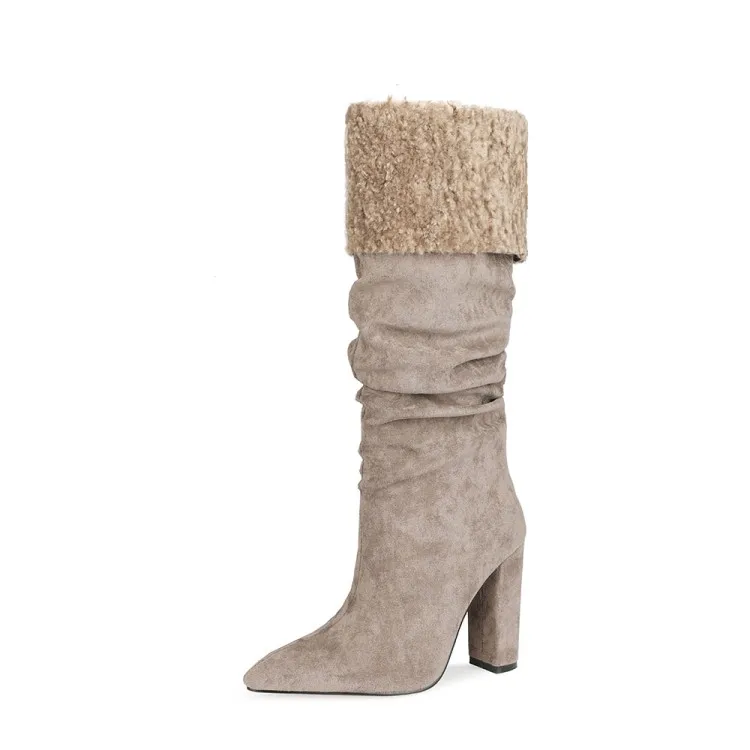 Merk Herfst Winter Vee Suède Grote 35-45 Knie Hoge Laarzen Dikke Zolen Hoge  Hakken Korte Pluche Zwart Wit leisure Lange Laarzen - AliExpress
