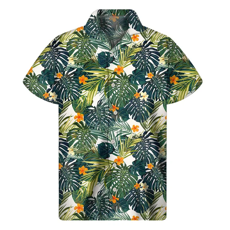 thumbnail image 1 of Camisa hawaiana con estampado 3D de plantas tropicales para hombre, camisas con botones para playa, camisetas de manga corta de verano, blusa hawaiana con solapa de calle, 1 of 4