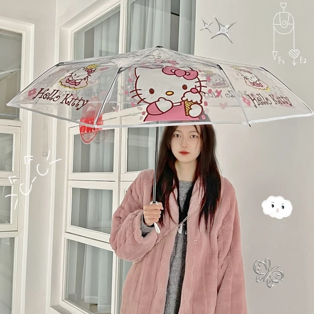 Olá Kitty Guarda-chuva Dobrável Portátil, Kuromi Y2K Anime Menina  Transparente Boneca Parasol Imprimir, Presente Kids