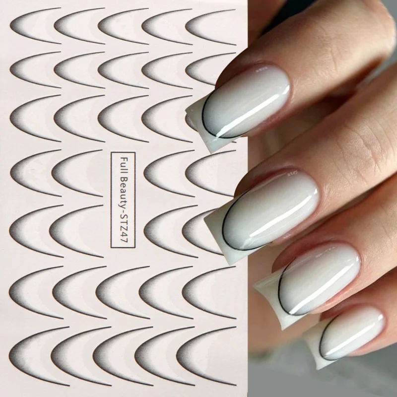 8pcs Gradient French Nail Art Stickers Ink Blooming Wave Line Water Transfer Sliders Decals DIY Ombre Manicure Decorations Foils 5