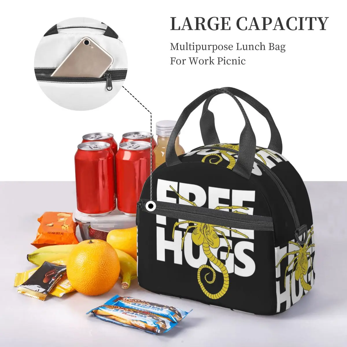 FaceHugger Alien Xenomorph Shoulder Lunch Bags Insulated Bento Box Leakproof Lunch Tote Picnic Bags Cooler Bag for Woman Kids