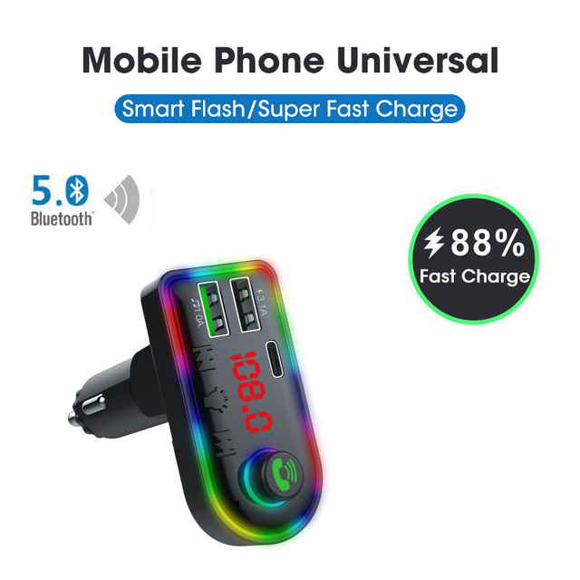5.0 FM Transmitter Car MP3 Player Atmosphere light Wireless Handsfree Audio Receiver USB Fast Charge TF U Disk play