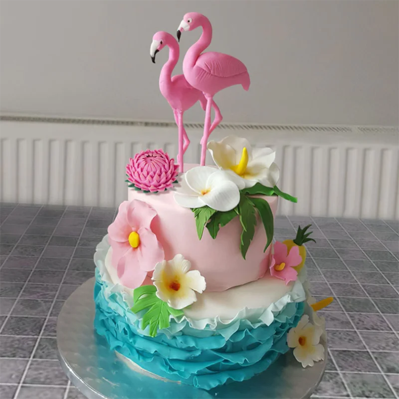 Cute Flamingo Cake Topper Tropic Party Summer Girl Birthday Wedding Decor Flamingo Gifts Hawaii Hawaiian Party Decoration 8Cm
