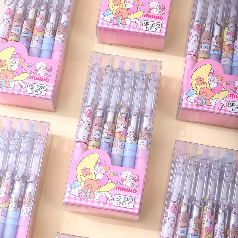 12pcs Cartoon Mikko Gel Pen 0.5mm Black Press Pen Writing Pen Student Stationery Wholesale 2