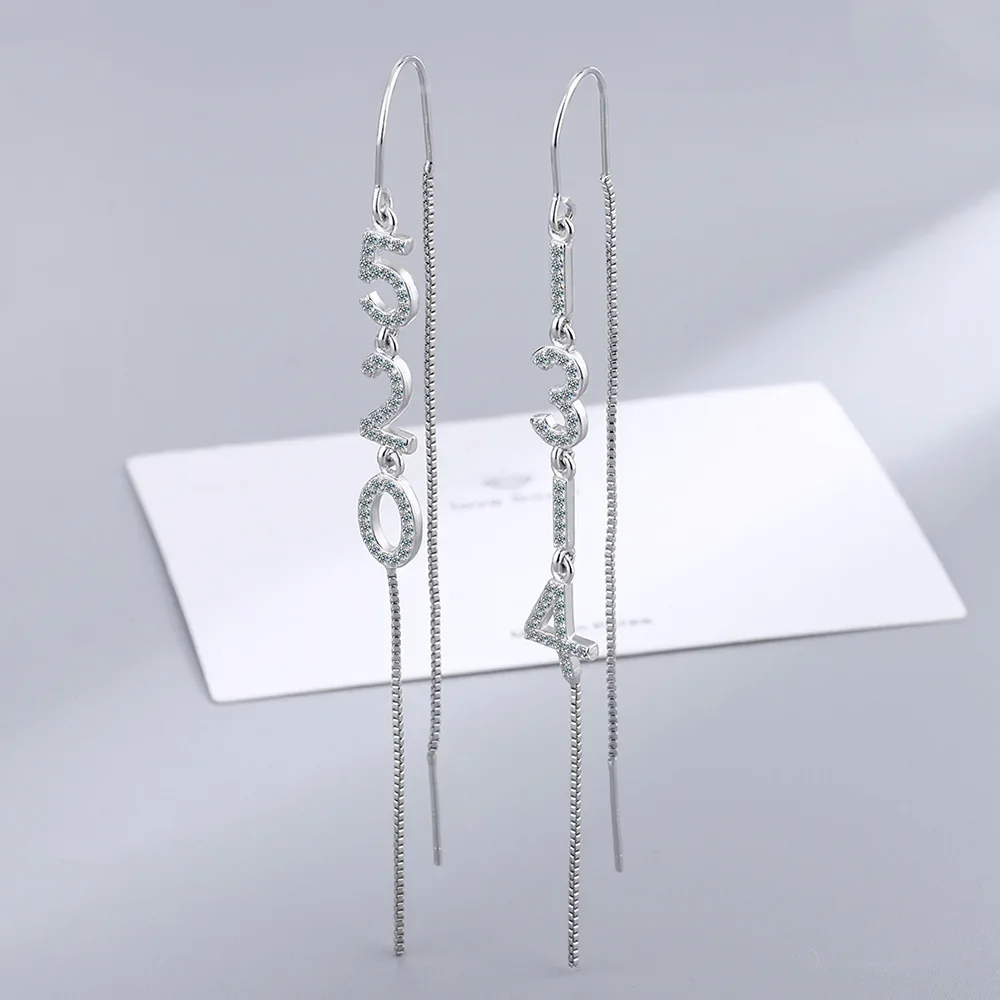 

100% s925 Silver Diamond Women's Trendy Long Earrings Rhinestone 1314 Tassel Earline 520 Earrings Aros Mujer Jewellry Orecchini