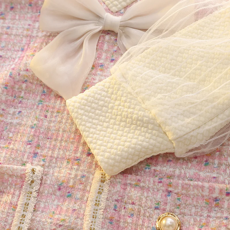 Abiti eleganti per bambini per ragazze Moda Arco Manica lunga Principessa Bambini Festa di compleanno Abito Primavera Morbido Vestiti per bambini Vestito - immagine 5