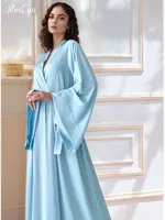 Floor Length Bridal Kimono Beige Silk Dressing Gown Long Satin Robe for Brides Bridesmaid Robes Handmade Lingerie Boudoir Kimono - Image 2