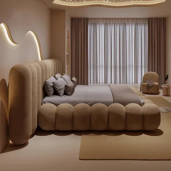 Cute Large Bed Comfortable Salon Lazy Sleeping Lounge Clear Sun Cream Hotel Wooden Bed Italian Beliche Lounge Suite Furniture