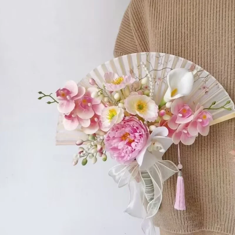 Chinese Sle Wedding Bouquet Handheld Orchid Flowers for Bride in  Bamboo Material New Chinese Sle Home Decor