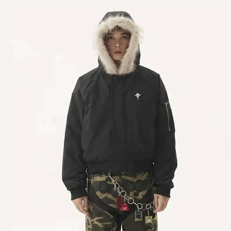 PFNW American Vintage Fur Collar Loose Casual Zipper Cotton Jakcets Men's Winter Trendy Warm Short Cotton-padded Coat CPG2188