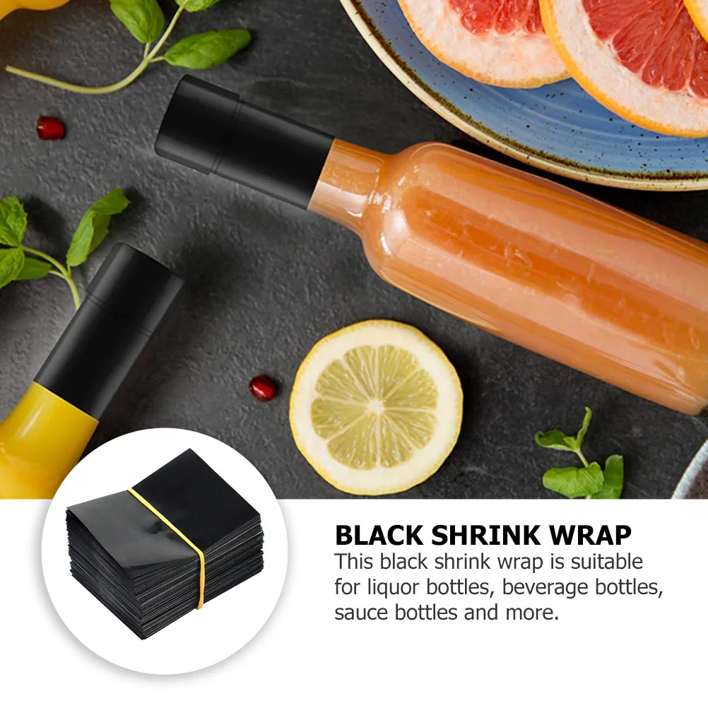100Pcs Black Bottle Sealing Film Heat Shrink Wrap Sealer Wrapping Machines Packaging For Beverage Sauce Bottles With High