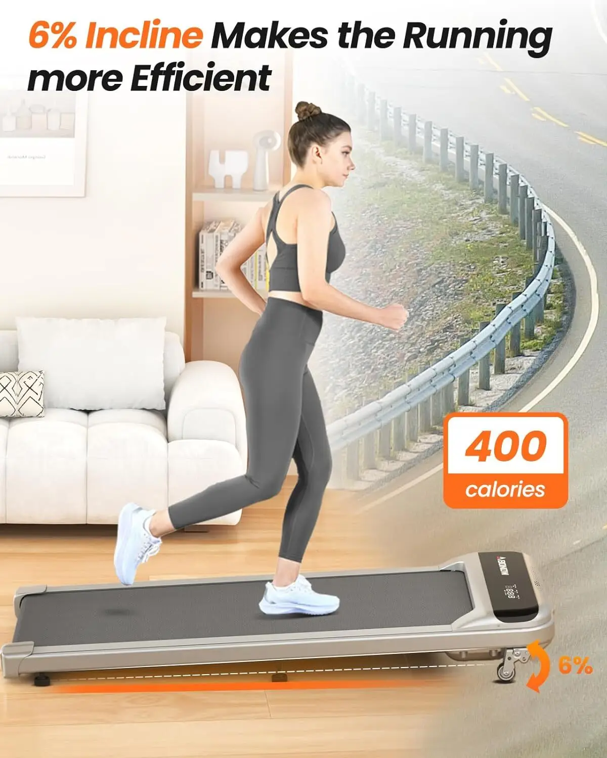 Walking Pad, Under Desk Treadmill with Incline for Home Office 2.5HP Portable Walking Treadmill with 280 Lbs Weight Capacity Wal