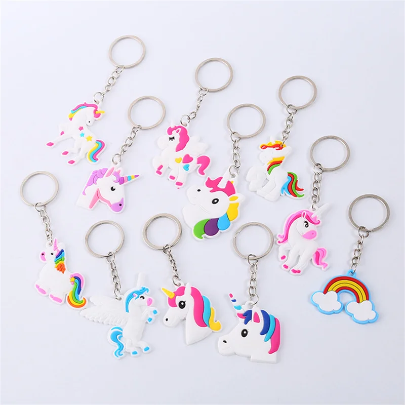 1 Pz Trendy Pvc Unicorno Portachiavi Arcobaleno Portachiavi In Pvc Per Bambini Favore Regali Decorazione Fai Da Te Carino Animale Unicorno Portachiavi