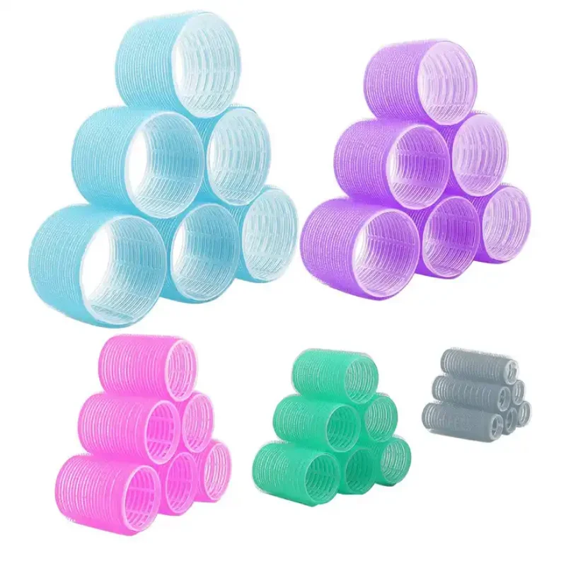 6pcs Self-Grip Hair Rollers Heatless Hair Curlers No Heat Bangs Volume Self-adhesive Hook & Loop DIY Styling Tools