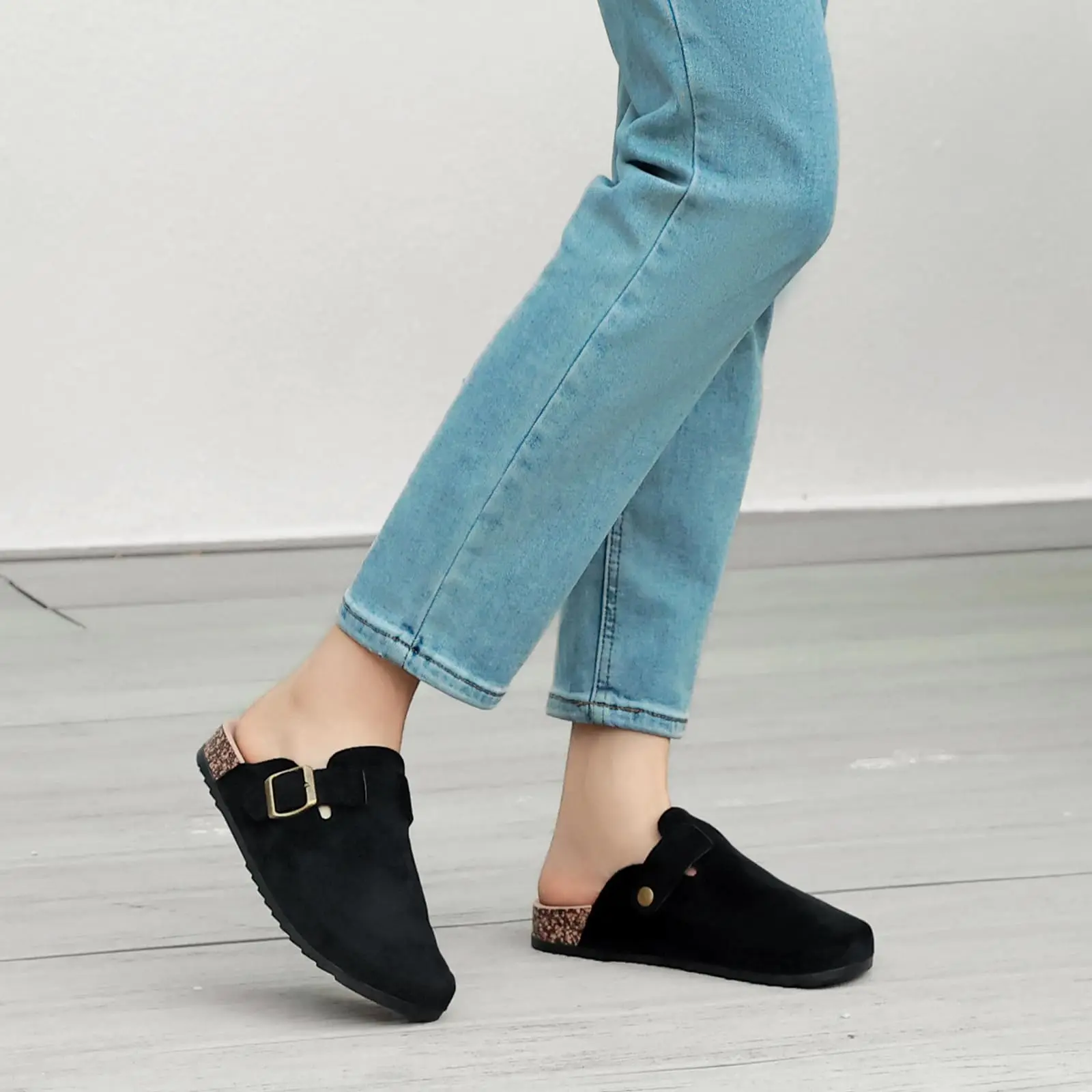 Women's Cork Clogs With Arch Support Adjustable Buckle Slippers_voghion.com