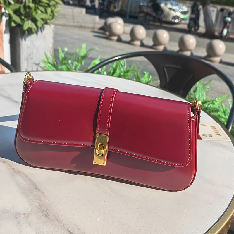 Genuine Leather Women's Shoulder Baguette Crossbody Cowhide Handbags