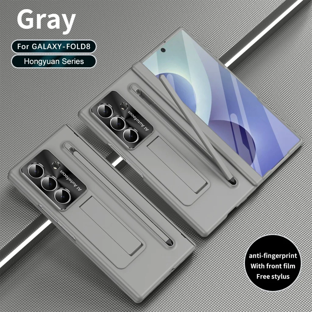 Hinge Protection Phone Case with Trifold Front Glass & Hidden Kickstand, S Pen Slot Cover