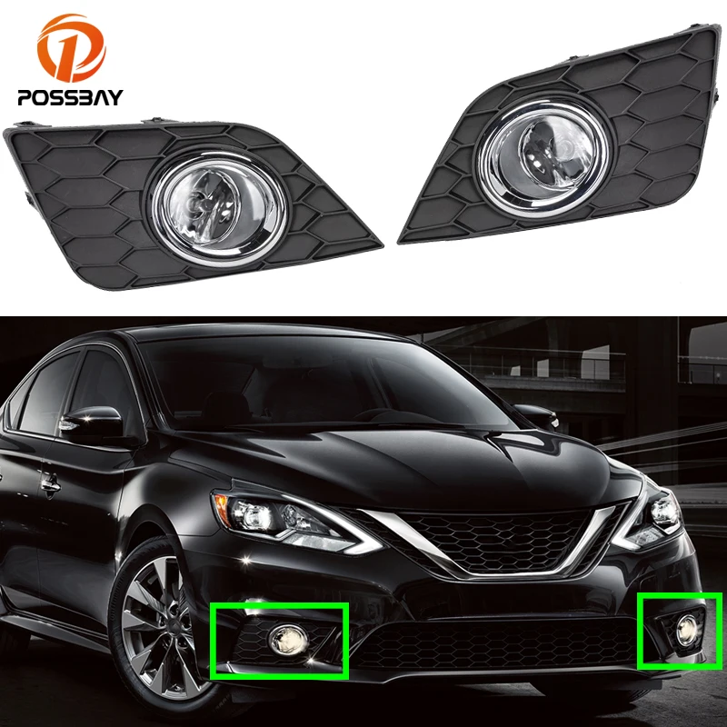 

1 комплект, Автомобильные противотуманные фары POSSBAY для переднего бампера с проводом и переключателем, галогенная лампа, подходит для Nissan Sentra 2016, 2017, 2018