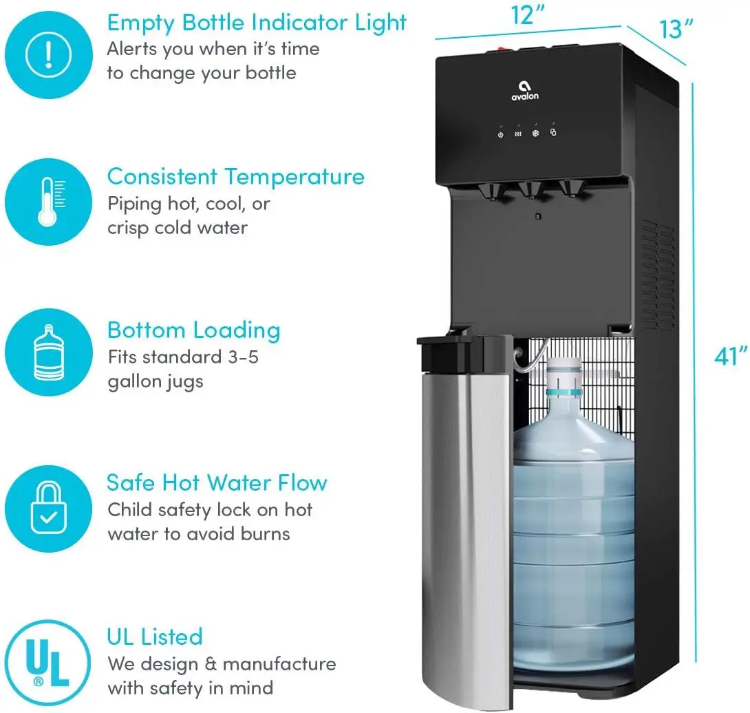 Bottom Loading Water Cooler Water Dispenser with BioGuard- 3 Temperature Settings - Hot, Cold & Room Water, Durable Stain 6
