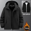 Two-piece Waterproof Trench Jacket Men Winter Thick Windbreak Jackets Plus Size 11XL Fashion Casual Cargo Camping Jacket Male 1
