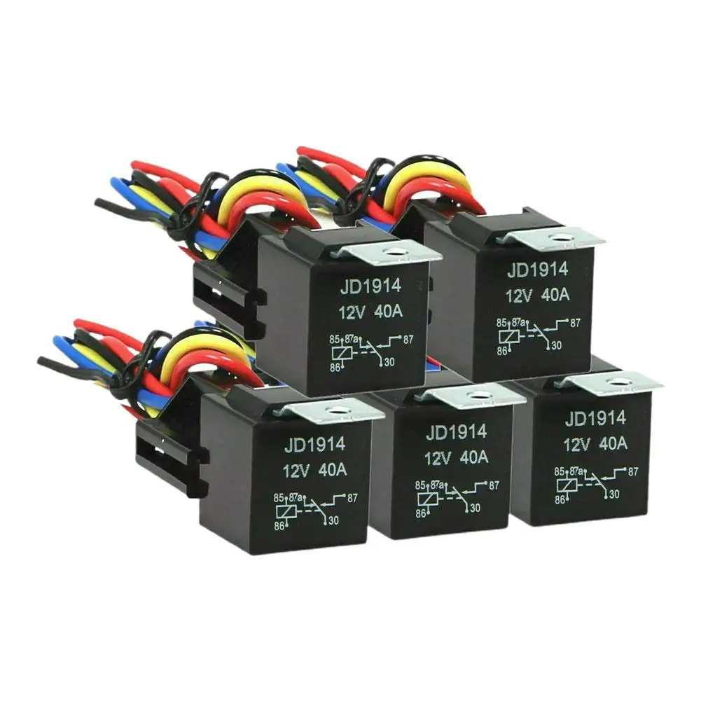 방수 자동차 릴레이 구리 레드 자동차 소켓 터미널 릴레이, 40a 자동 릴레이, 12V, 24V, 4 핀, 5 핀, 4p, 5p