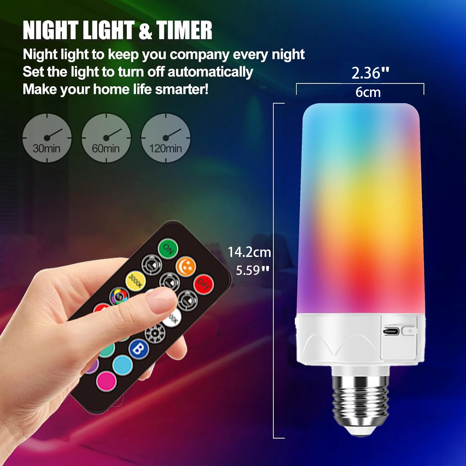 리모컨이 포함된 충전식 전자기 전구, USB, E26, 3가지 색온도+9 RGB, 실내/실외 비상 폼