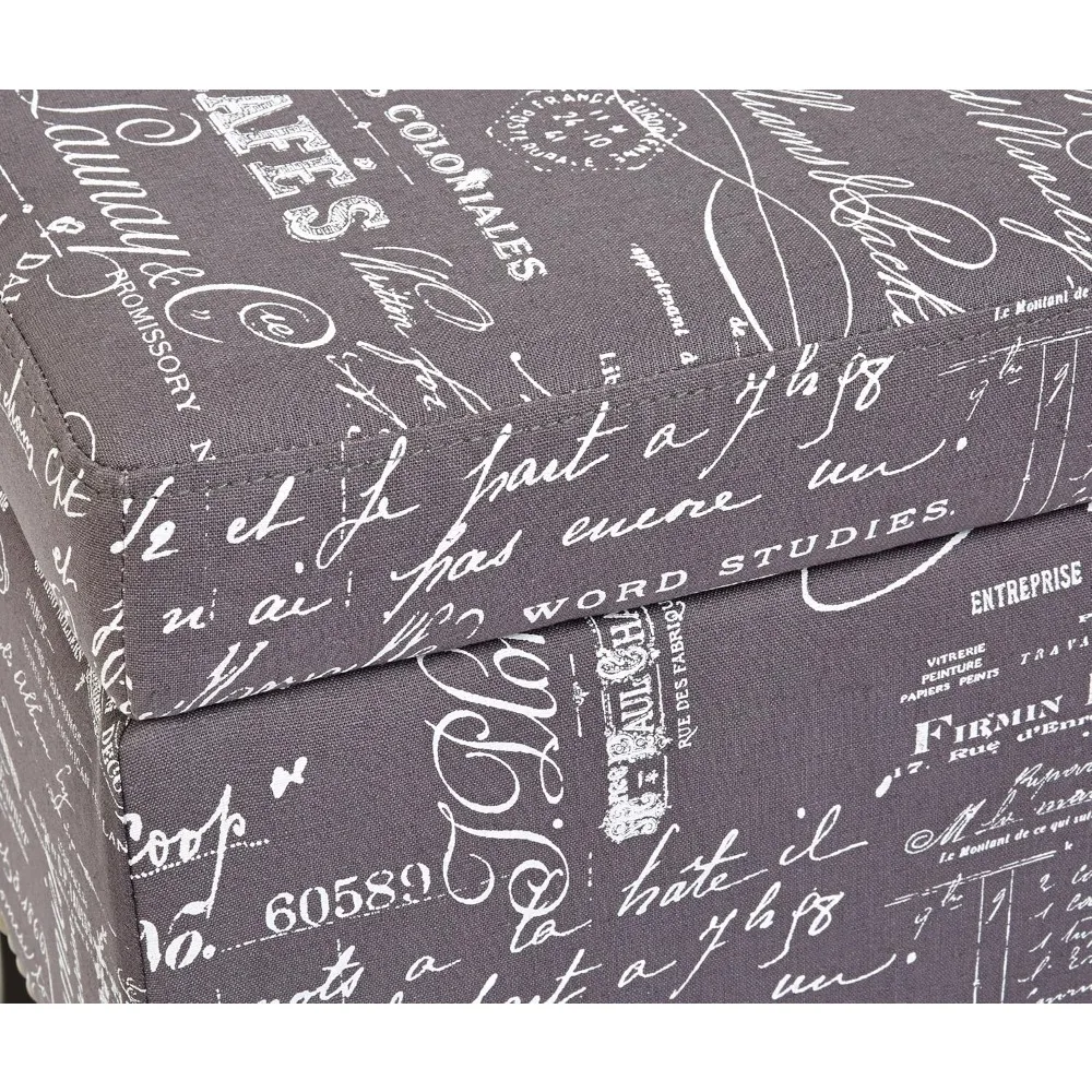 Endora Rectangular Fabric Storage Ottoman with Script-Style Pattern - Storm Grey 5