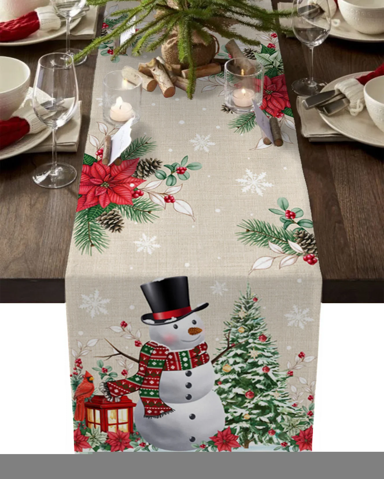 装飾用のクリスマステーブルランナー、雪だるま、雪片、結婚式、家