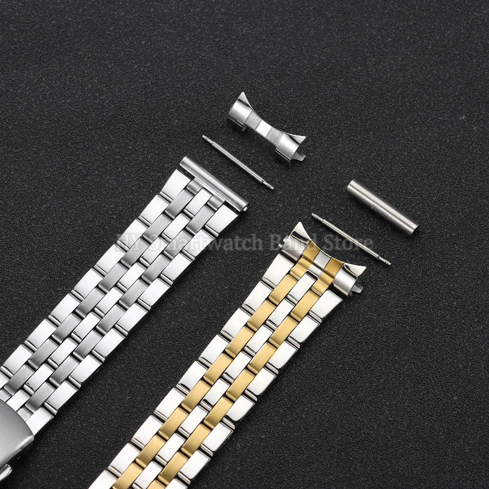 Curved End Stainless Steel Diving Watch Strap with Folding Buckle - Universal Fit