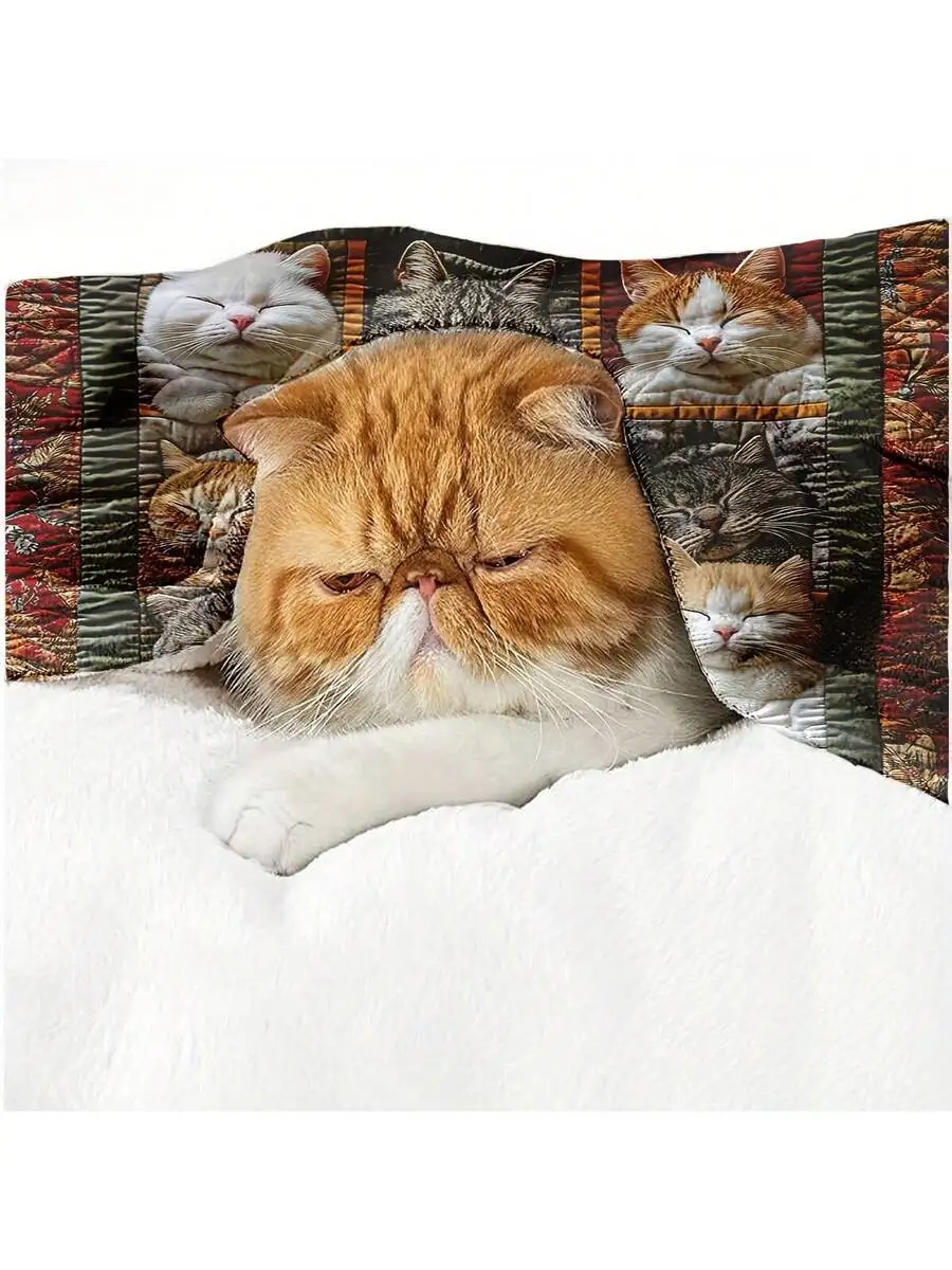 Cozy Cat Lover Plush Fleece Throw Blanket, All Season Soft for Sofa Office, Christmas Gift for Girlfriend Partner Family