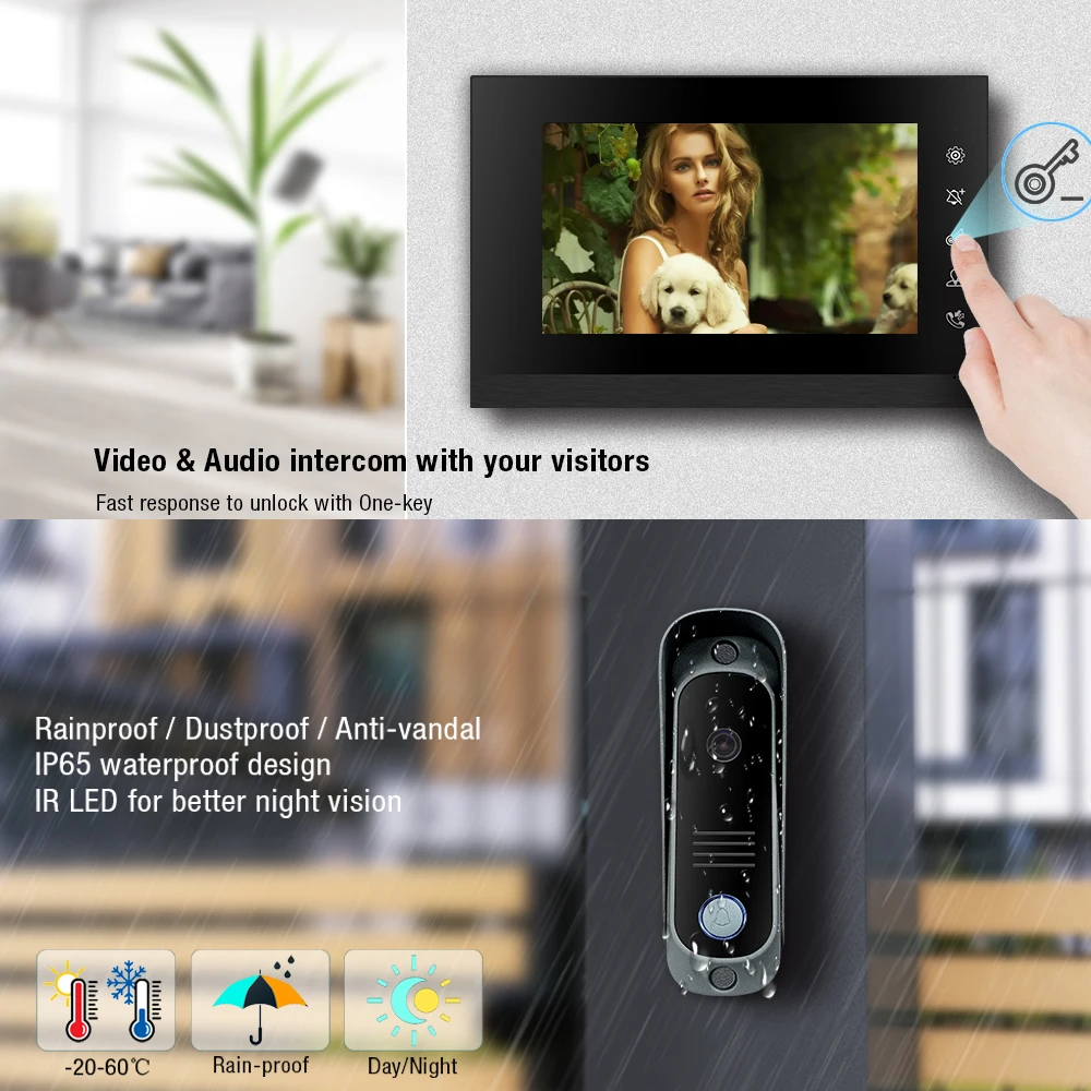 Video Intercom System Kit Wired Video Doorbell Phone Rainproof Call Panel IR Camera for Home Villa Building 1200TVL - 3