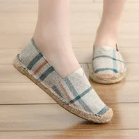 Breathable Lazy Shoes Comfortable Slip-on Soft Hand Stitched Thread Linen Sole Footwear Straw Woven Canvas Shoes Four Seasons 1