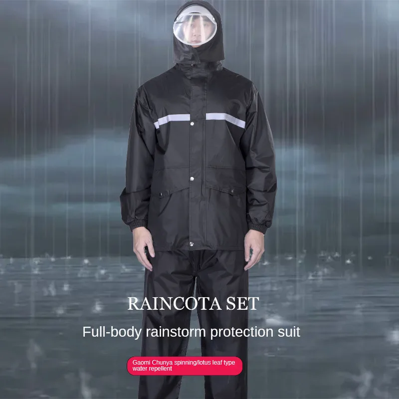 KTWOLEN 2-delige set voor heren, waterdichte regenjas en regenbroek, regenjas met capuchon, winddicht, motorregenkleding, reflecterend regenpak, Kaki, XL