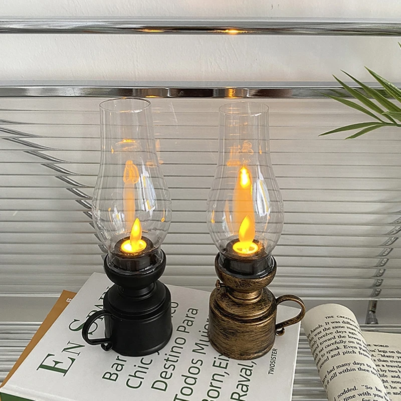 Retro Flameless Candle Lights Kerosene Lamp With Button Battery