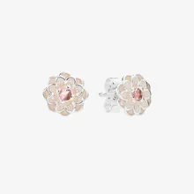 

Authentic S925 Sterling Silver Pink Dahlia Earrings Women's Fashion Silver Earrings Jewelry Gifts