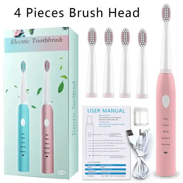 thumbnail image 1 of Cepillo de dientes eléctrico ultrasónico de 5 modos, recargable por USB, limpiador de dientes automático sónico, eliminador de manchas, dentista con 4 cabezales de cepillo, 1 of 5