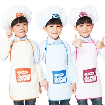 어린이 노란색 파란색 분홍색 주니어 앞치마 요리사 모자 세트, 포켓 정장, 어린이 요리 음료 음식 도구, 가족 주방 액세서리, 3 색